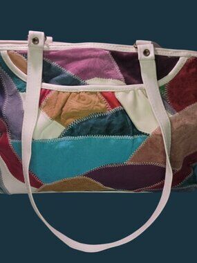 Vintage OKA Mosaic Leather Handbag Ladies Okay Sacs Purse 1980s Patchwork Bag